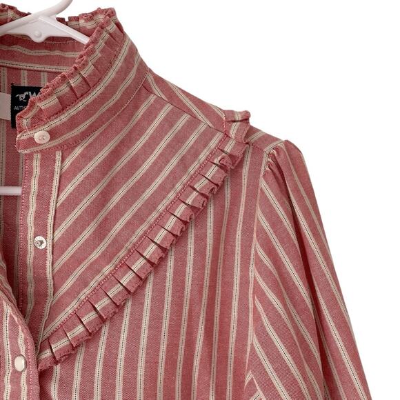 Wrangler 70s Vintage Red Cream Striped Western Shirt size small Ruffle Neck - Picture 2 of 8